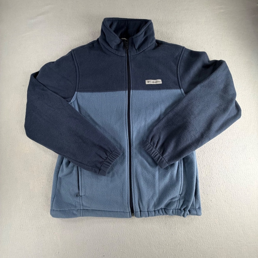 Columbia Full Zip Fleece Jacket Blue Colorblock Mock Neck Mens Size M Outdoors